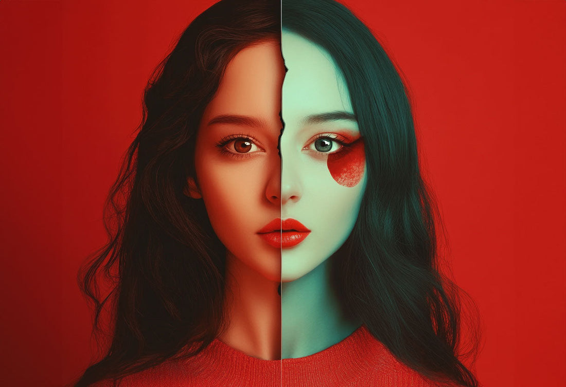 Face Swap art on red background